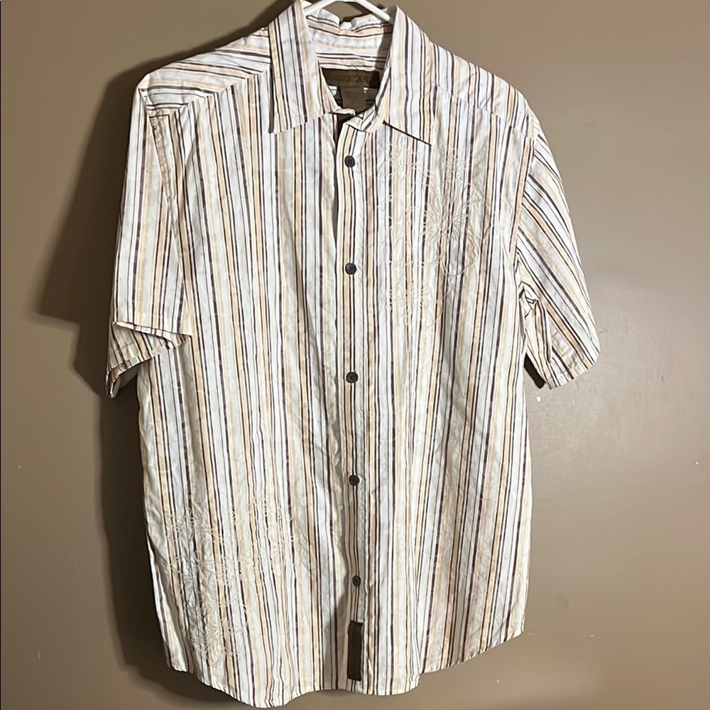😄Striped embroidered shirt sleeve casual